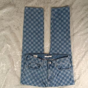 Pacsun Jeans W29 Blue Checkerboard Slim Taper Stretch Cropped